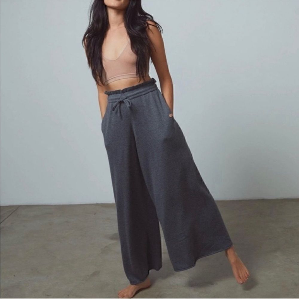 Lunya Dark Gray Cozy Cotton Silk Relaxed Wide Leg Trouser Pants Boho Small - Picture 1 of 7